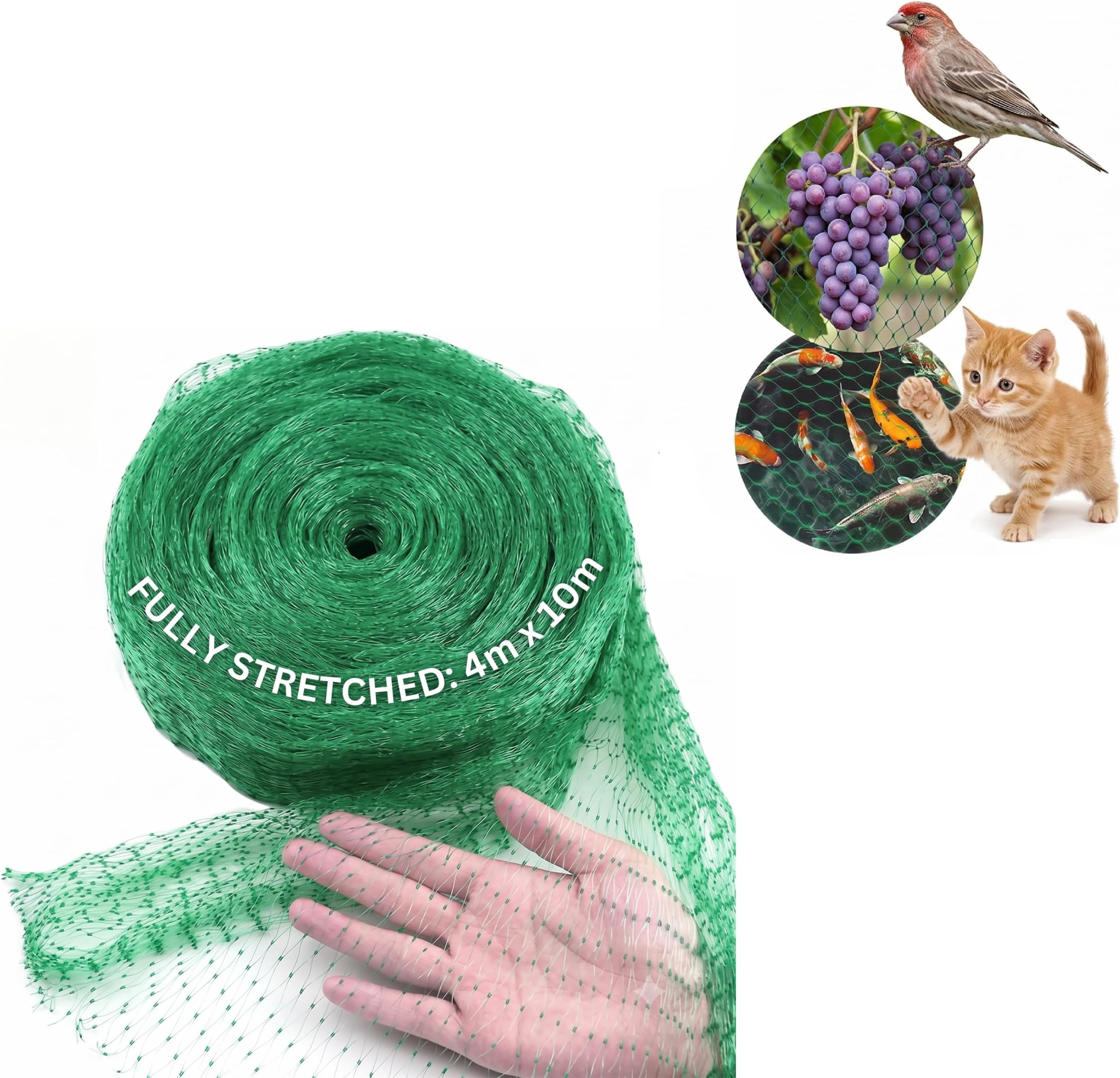 Requisite Needs Garden Netting, 4m x 10m Green Bird Netting Pond Plant Netting for Protecting Fruit Tree Vegetable Patch Flowers Crops Strawberry Pea and Bean.