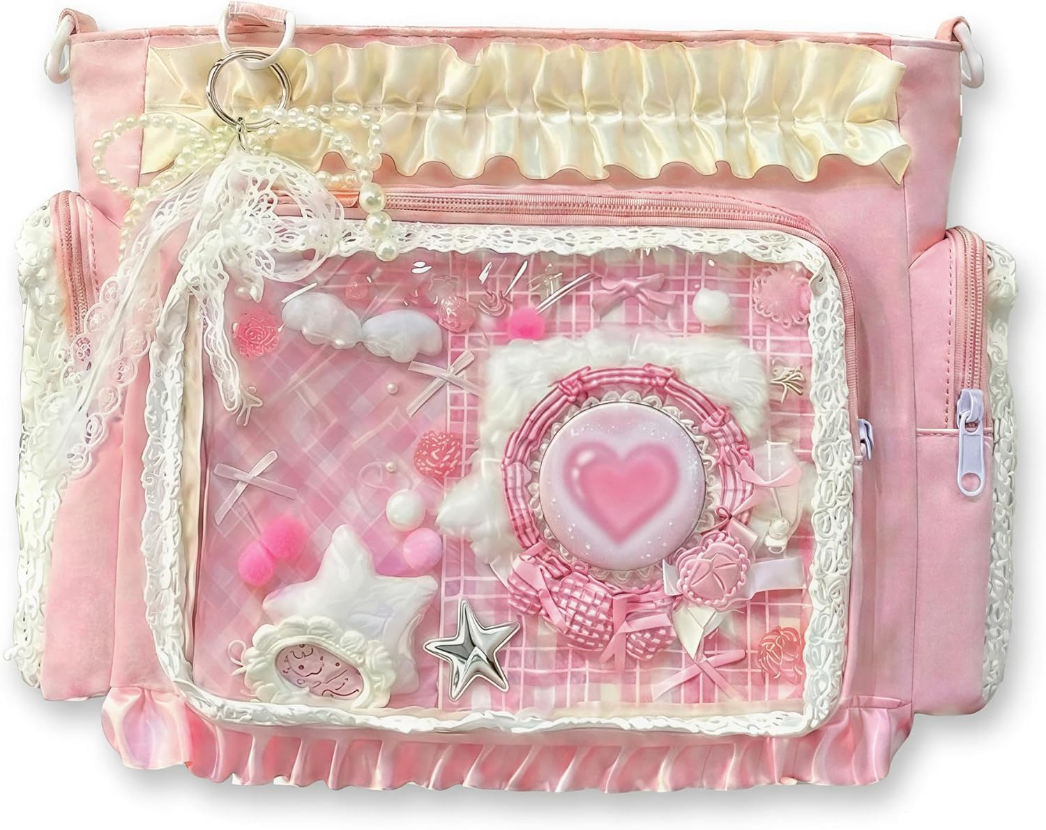 Kawaii ita Tote bag, Lace Pin display bag with Insert, Pink Ita Shoulder Purse, y2k Messenger Crossbody Bag for Comic-Con Anime Badge Display - Image 7