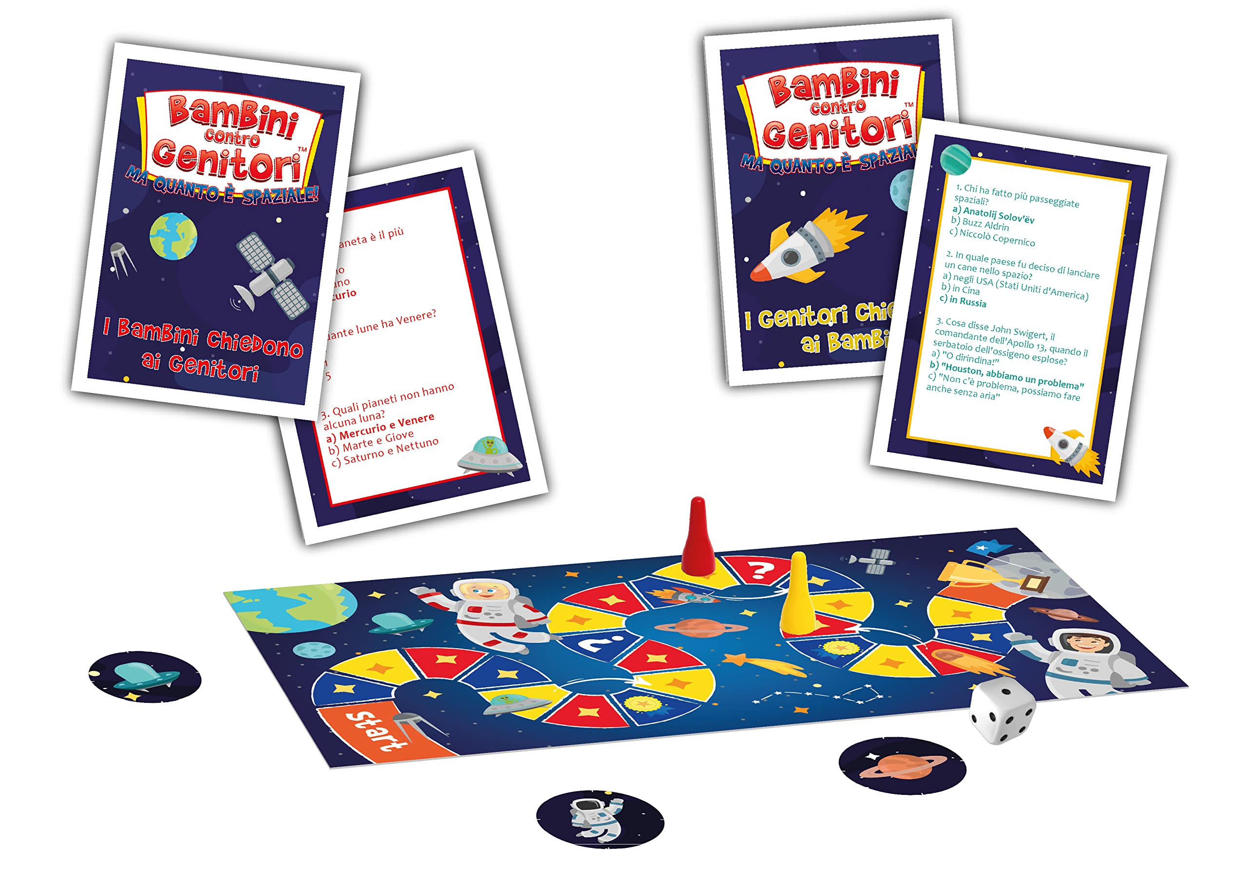 Gioco da Tavolo Quiz Educativo Gioco di Carte per Famiglie Giochi Educativi per Bambini e Adulti | Bambini contro Genitori Ma Quanto é Spaciale | dai 6 Anni