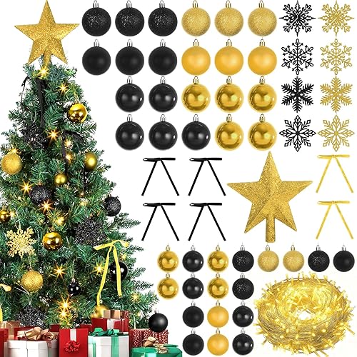 86PCS Black and Gold Christmas Tree Decorations Hanging Ornaments Set,