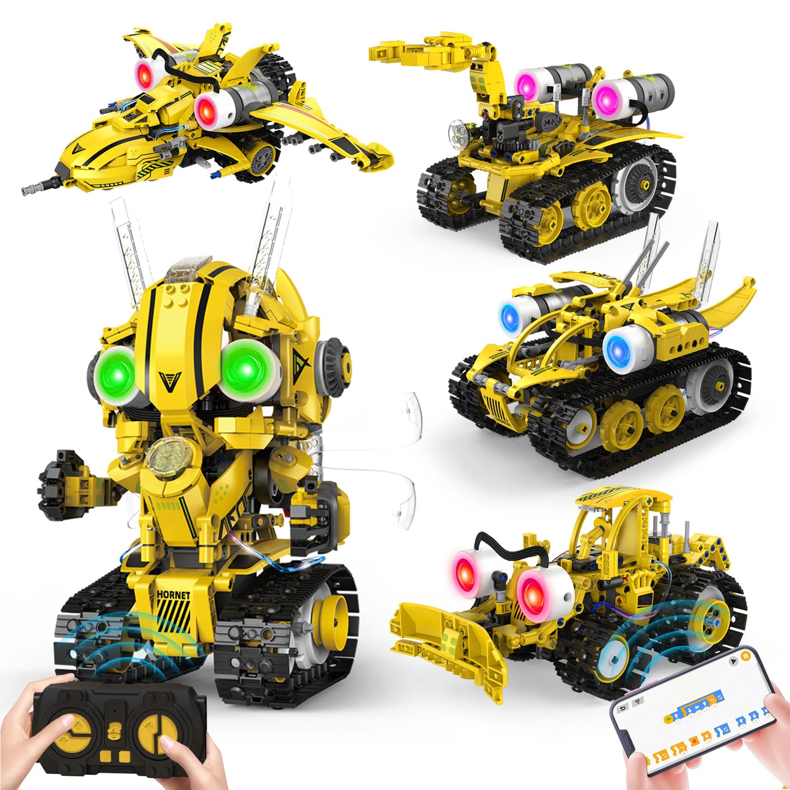 LESSETI 5 in 1 STEM RC Robot Building Kit, 673PCS Remote & App Controlled Jets Building Blocks Set, Robotic Technic Creative Toys, DIY Build Science Learning Gift for Boys Girls Age 6 7 8 9 10 11 12+
