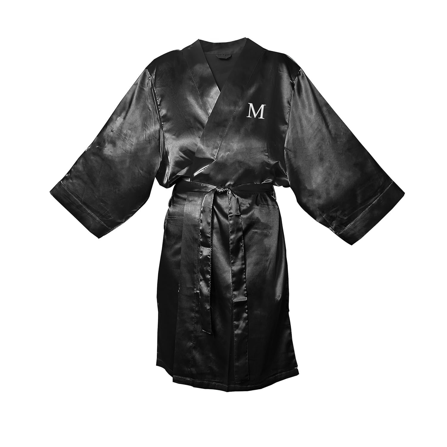 Cathy's Concepts Personalized Black Satin Robe, 1X/2X, Letter M