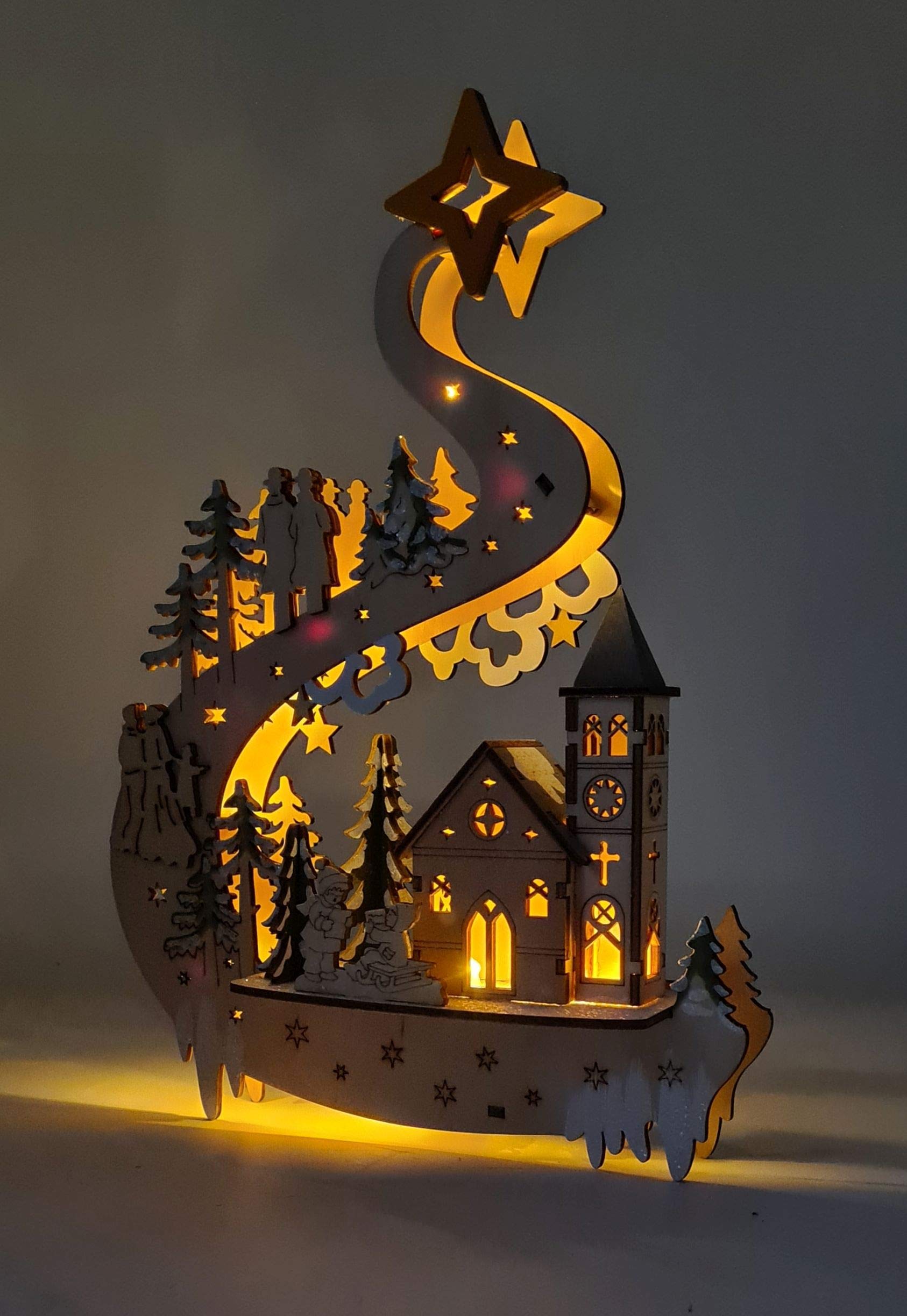 Wichtelstube-Kollektion LED Fensterbilder Weihnachten Holz beleuchtet inkl. Timer Schwibbogen Weihnachten