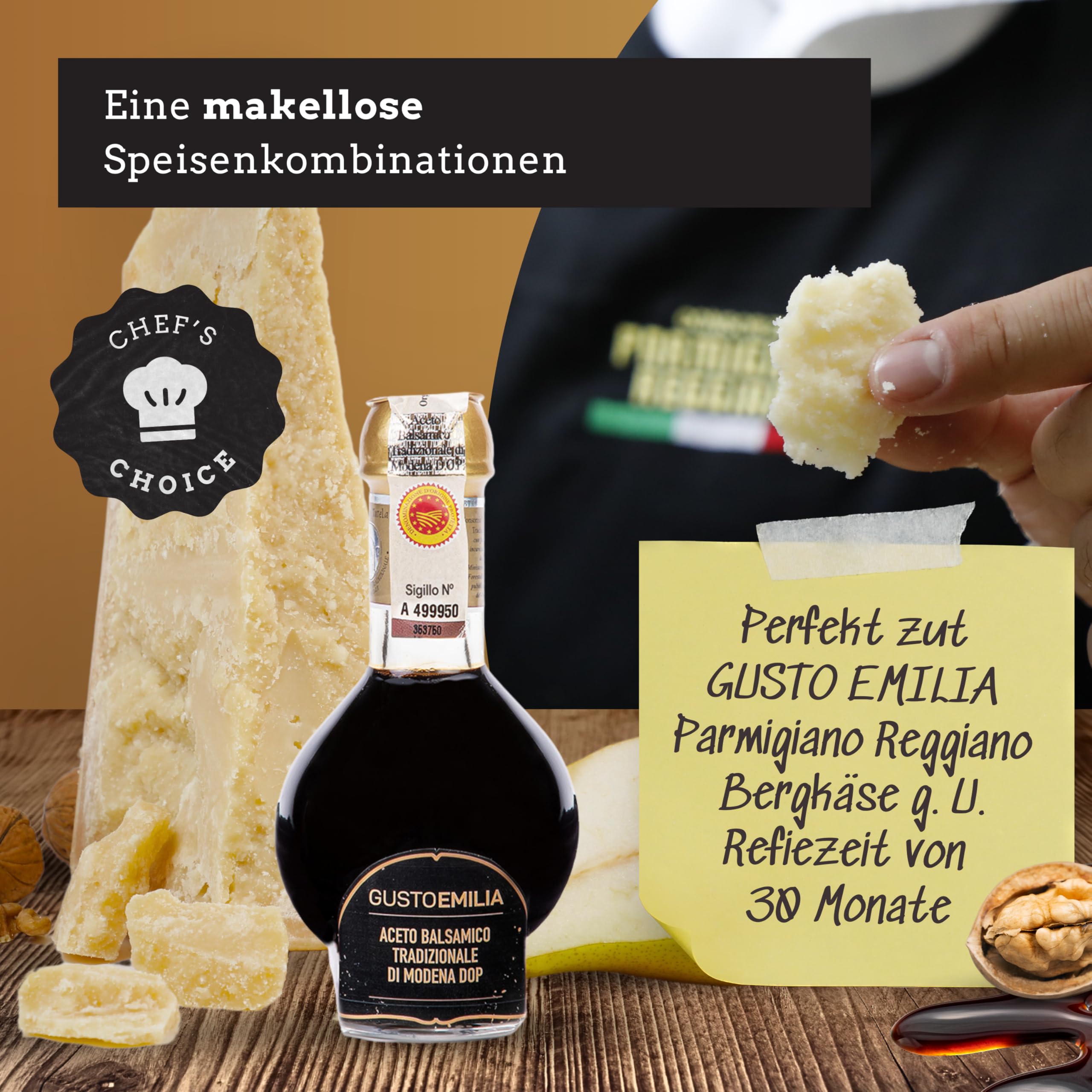 GUSTOEMILIA Traditioneller 12-jähriger gereifter Aceto Balsamico di Modena IGP - Italienischer Balsamico Essig - Perfekte Kombination mit gereiftem Parmigiano Reggiano - 3,38 Fl Oz