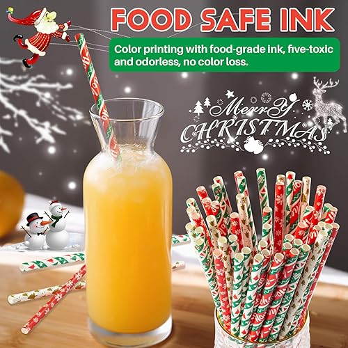 Miniatura 4 de 100 pajitas de Navidad – Pajitas de cóctel pequeñas y coloridas pajitas de papel kraft de agave a granel, para café, leche, jugo, cocciales y