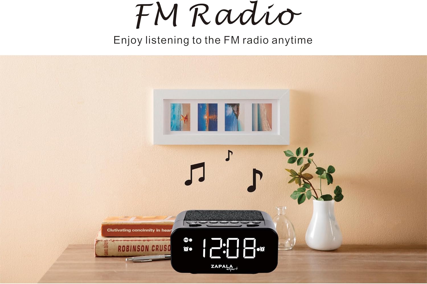 Alarm Clock Radio, 2 Alarms Large LED Display Digital FM Clock Radio with USB Charging Port, Adjustable Volume & Dimmer Control, Snooze for Deep Sleepers Kids Elderly