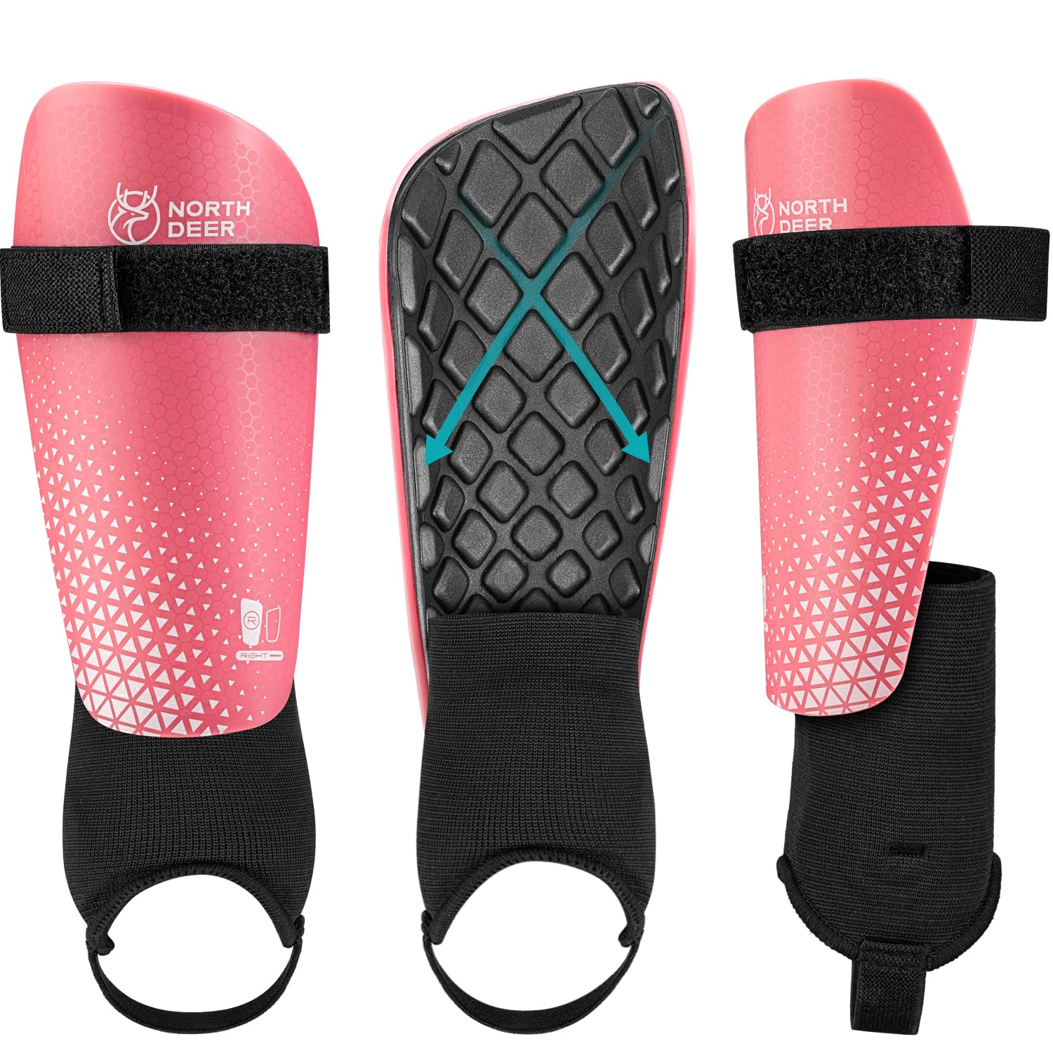 Northdeer Kinder Schienbeinschoner Fussball mit Knöchelschutz - Shin Guards für Kinder Jungen Mädchen (Rosa S)