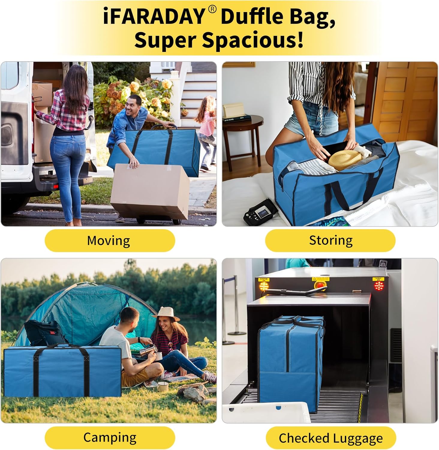 155L Oversized Duffle Bag - 42” Extra Large Heavy Duty Water Resistant Travel Bag for Camping Moving Storage (Blue) - Image 5