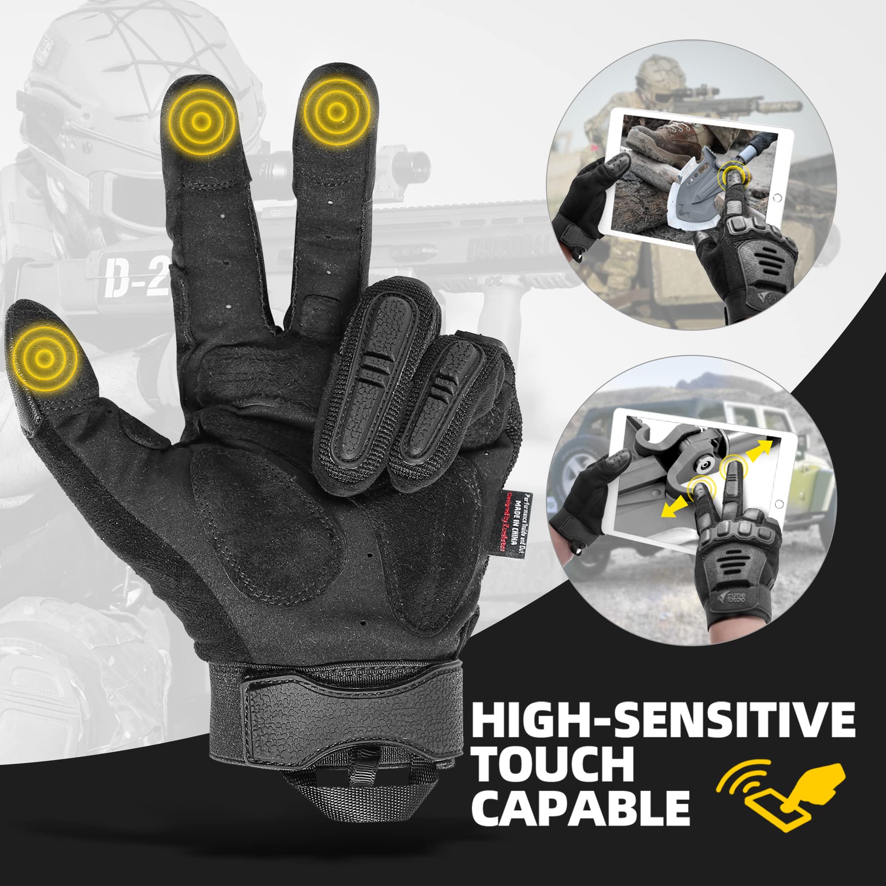 Zune Lotoo Gants de Moto Noir, Gants Tactique Militaire sans Doigts pour Homme, Gant Airsoft Demi-Doigts Respirants et Absorbant Les Chocs pour Airsoft Paintball Course Cyclisme Motocross
