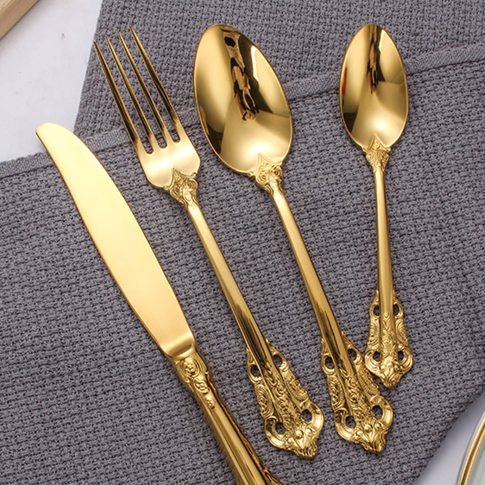 Besteck-Set, Edelstahl-Besteck-Set für 1 Personen, Geschirr-Set für Zuhause/Küche/Party, hochglanzpoliert, spülmaschinenfest,Gold (Gold)