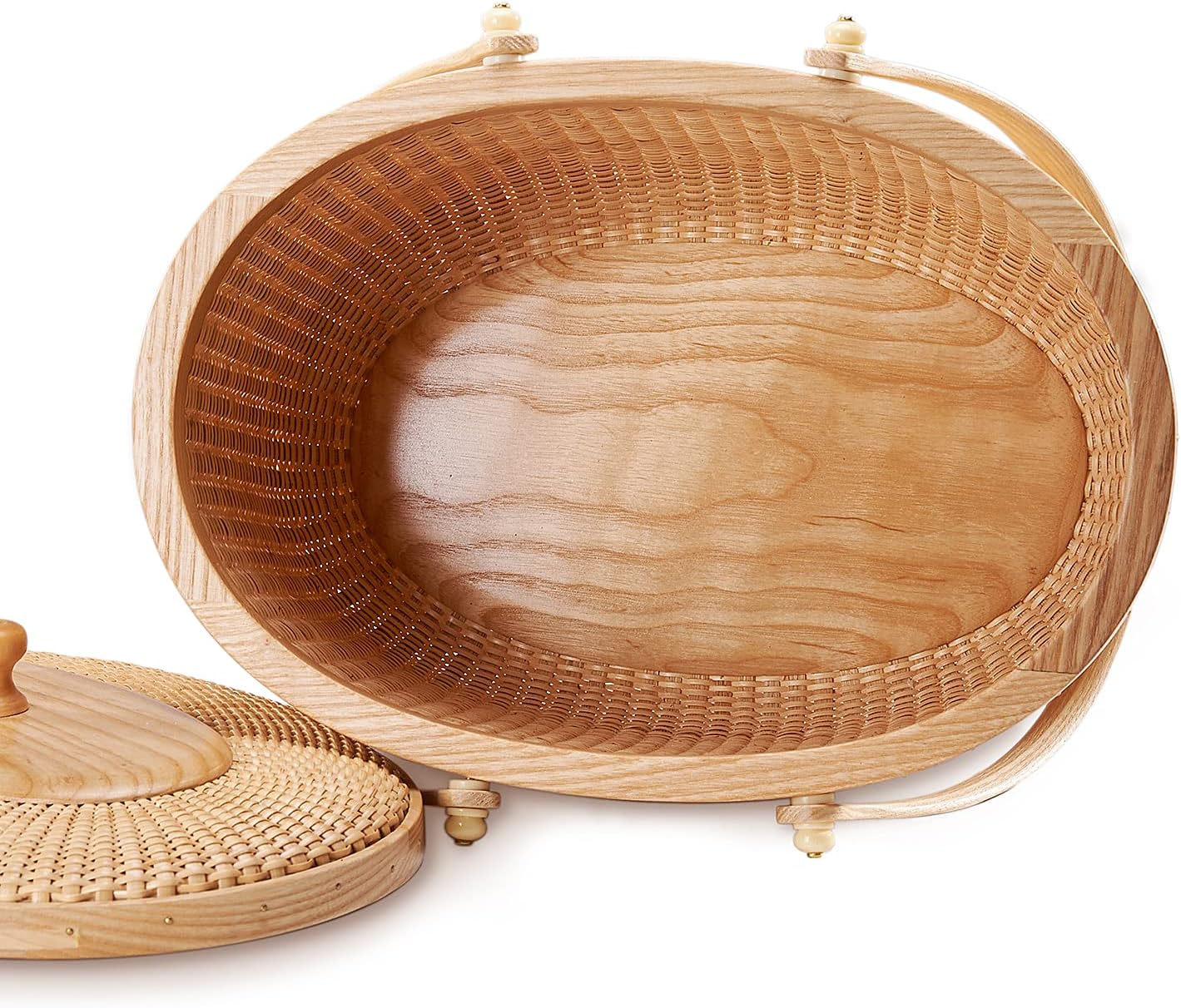 Nantucket Sewing Basket, Cane-on-cane Weave, Hard Ash, Oval, With Lid and Wood Handles
