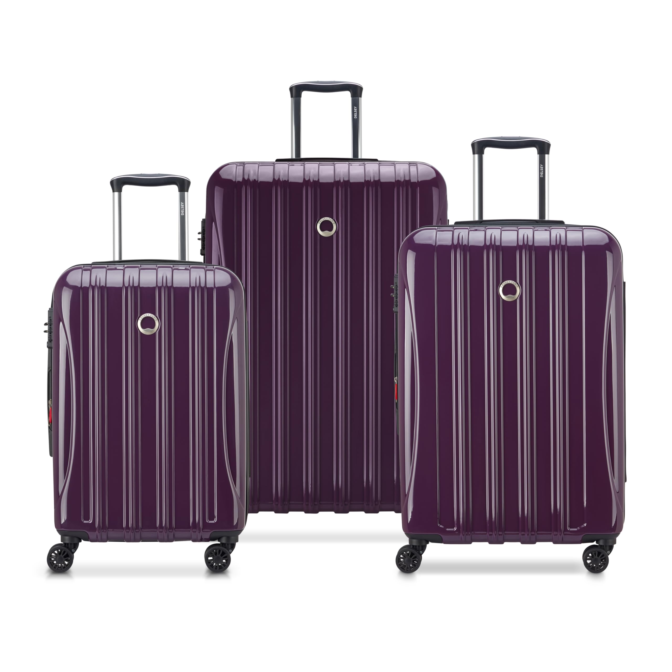 DELSEY PARIS Helium Aero Hardside Expandable Luggage with Spinner Wheels, Plum, 3-Piece Set (21/24/28)