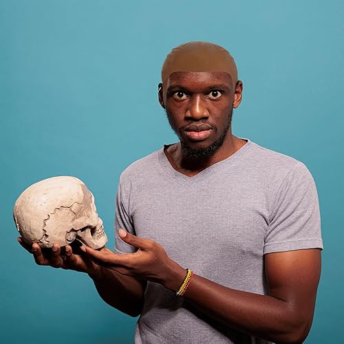 Miniatura 5 de Boao 4 gorras calvas para adultos, hombres y mujeres, Halloween, látex, maquillaje, peluca calva, peluca calva falsa, accesorio de disfraz, Marrón