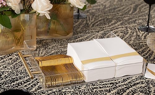 Miniatura 3 de Party Bargains Toallas desechables para invitados, paquete de 50, 13 x 16 pulgadas, color blanco con impresión dorada, toallas de mano de papel