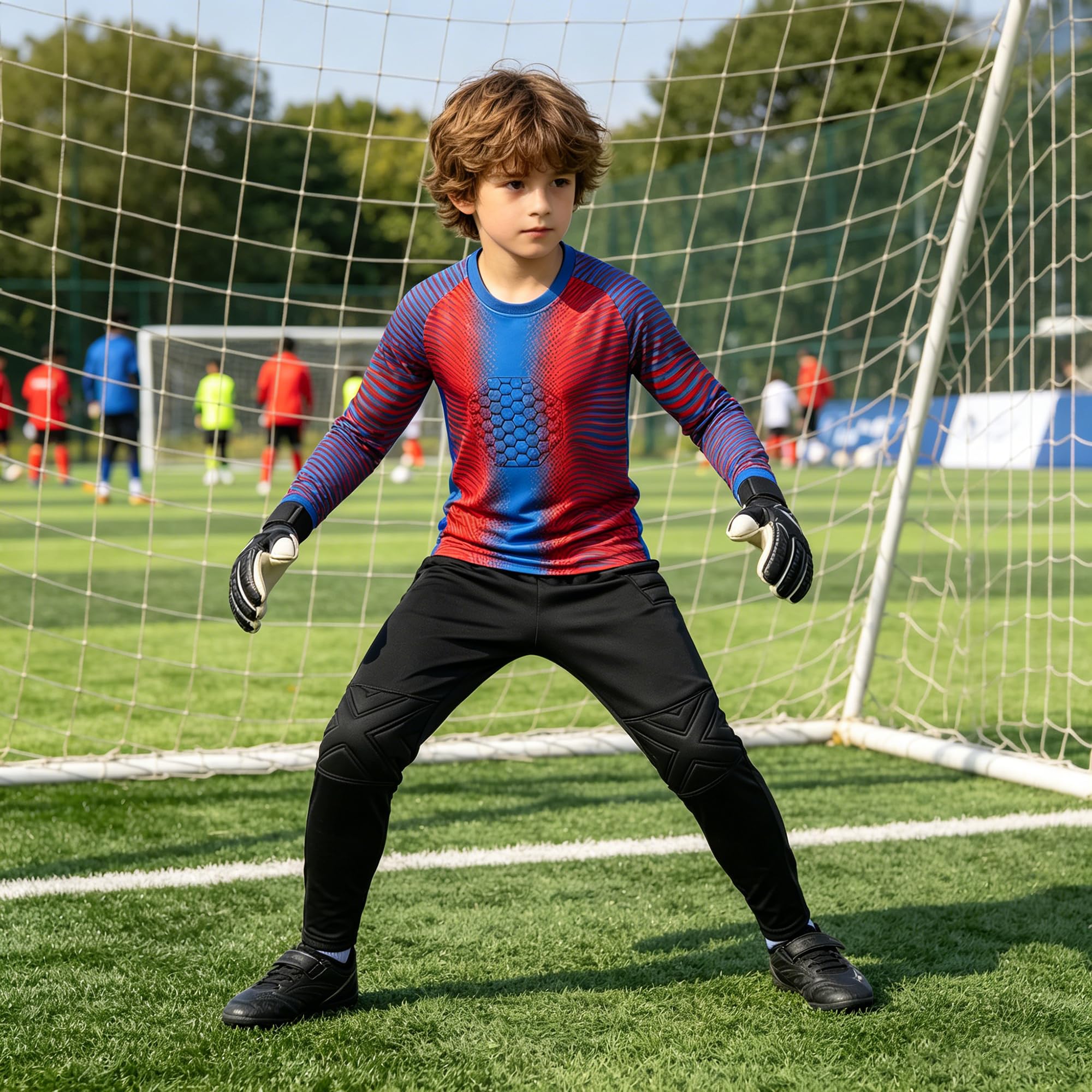 Conjunto de camiseta de portero para adultos y niños, pantalones cortos acolchados y transpirables, camiseta de portero de fútbol, balonmano, entrenamiento, hombre y mujer, equipo de