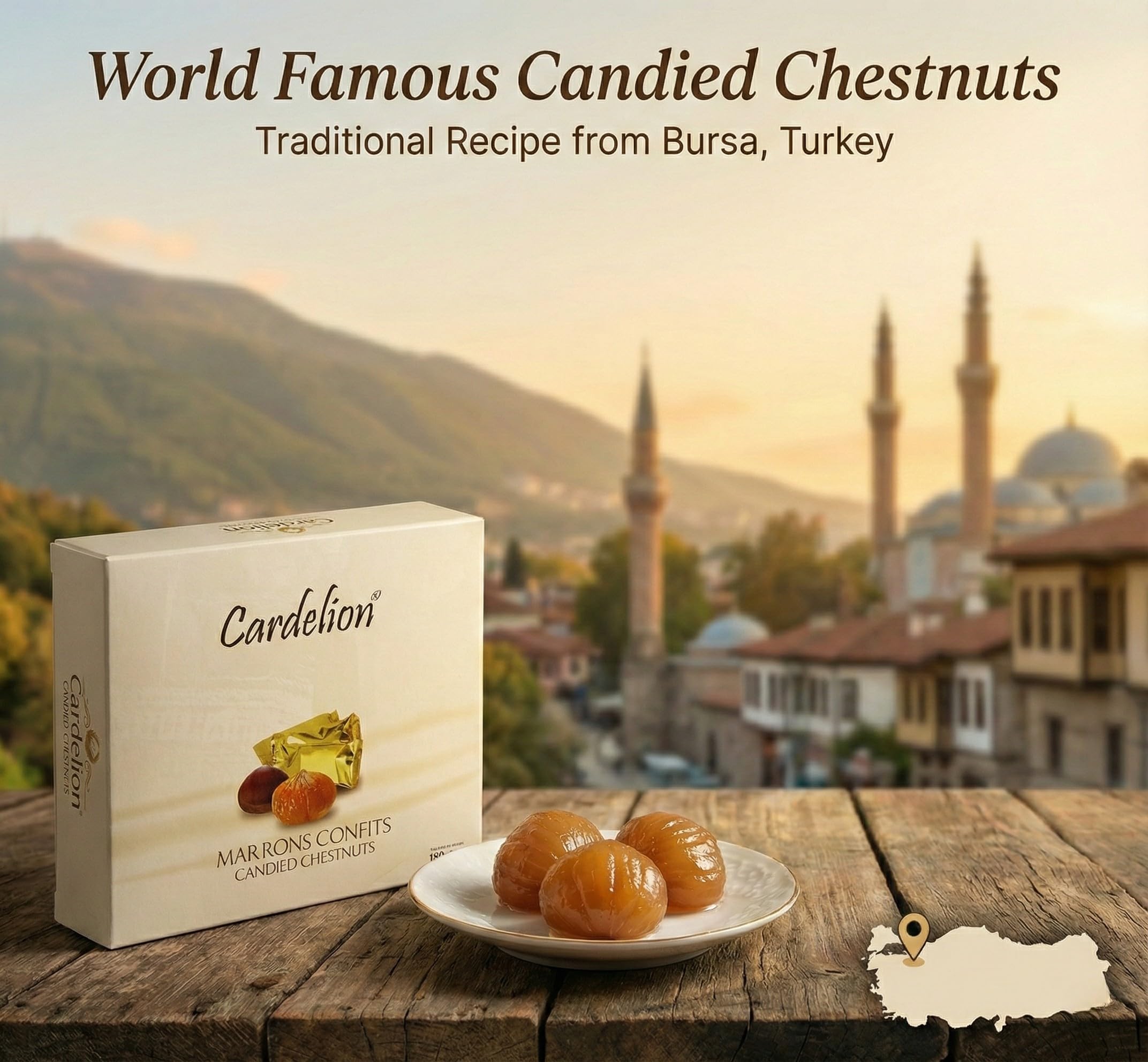 Cardelion Marron Glace - Castañas confitadas, Ocasiones especiales Adecuado para todas las estaciones (90 gramos 3,2 onzas, 5 piezas)