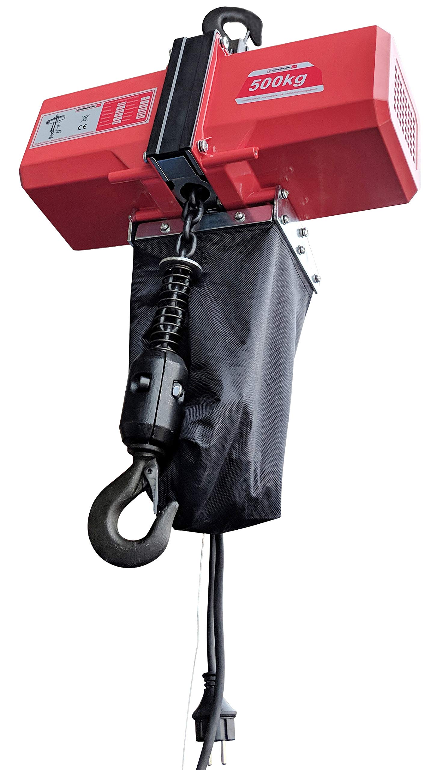 Elektrischer Kettenzug 500 Kg CROSSFER | Hebezug Kettenaufzug mit 3 Meter Stahlkette | wartungsfreier 1-Phasen 230V Motor