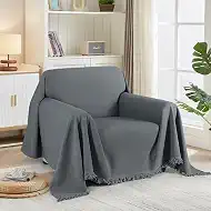 TAOCOCO Couch Cover, Couch Cover Blanket for Sofa, Thick Durable Throw for Sectional Couch, Washable Furniture Protector for Dogs Kids, Tassel Trim, 71''x71'' Dark Grey