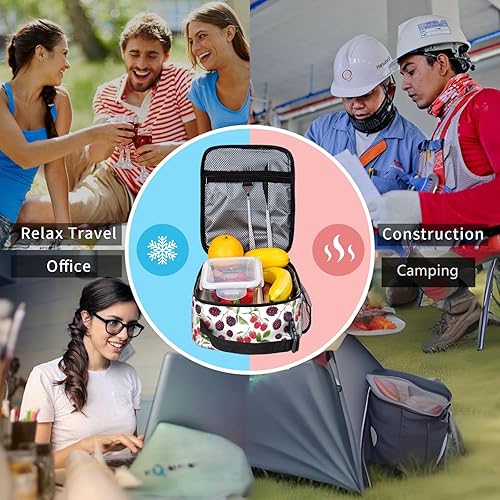 Miniatura 7 de Lonchera para mujeres y hombres, lonchera aislada, reutilizable, a prueba de fugas, con bolsillos laterales, bolsa de almuerzo para viajes, oficina,