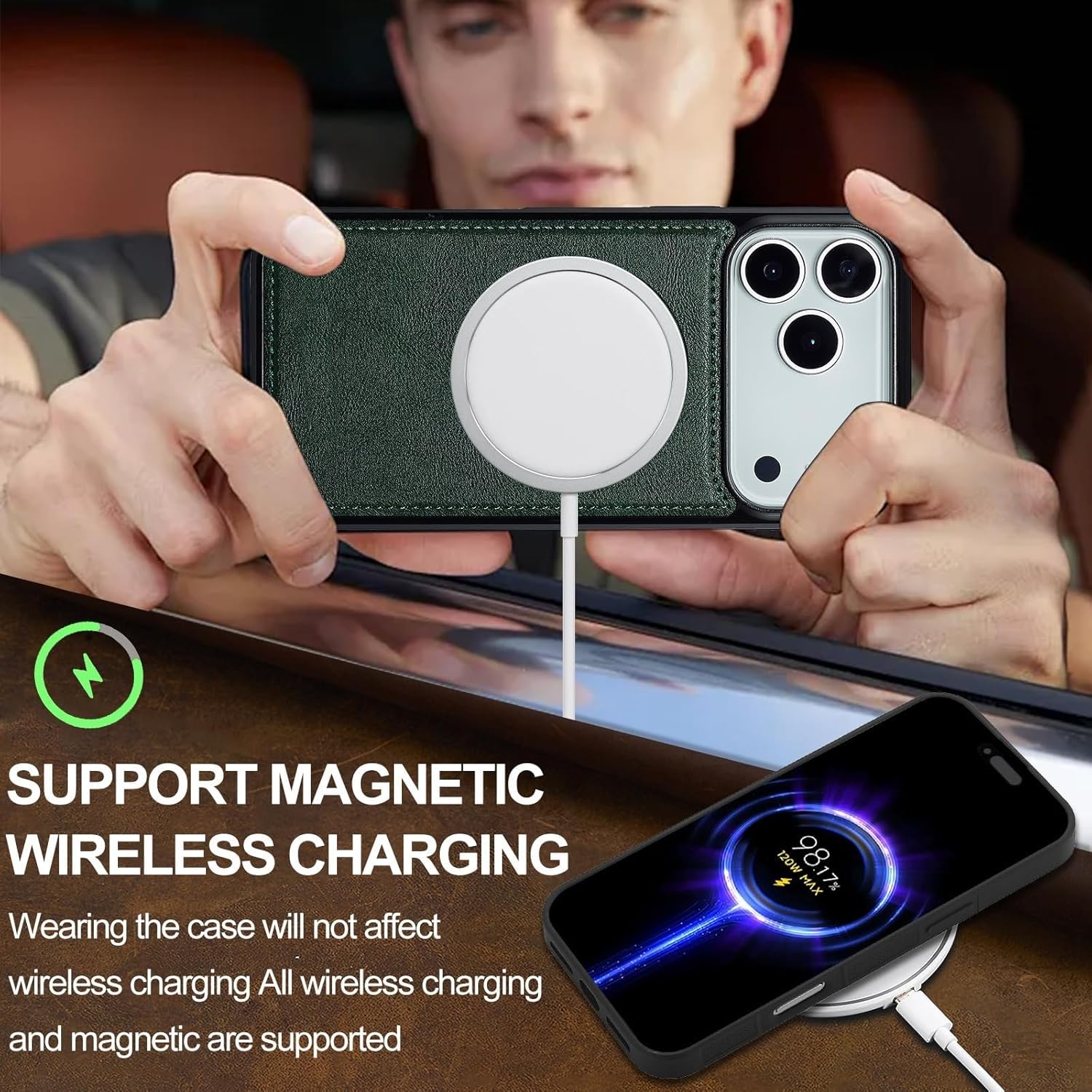 Detachable Magnetic Leather Wallet Case for iPhone 17/17 Air/17 Pro/17 Pro Max, RFID Protection Cover with Stand Function(Brown,17 Pro Max)