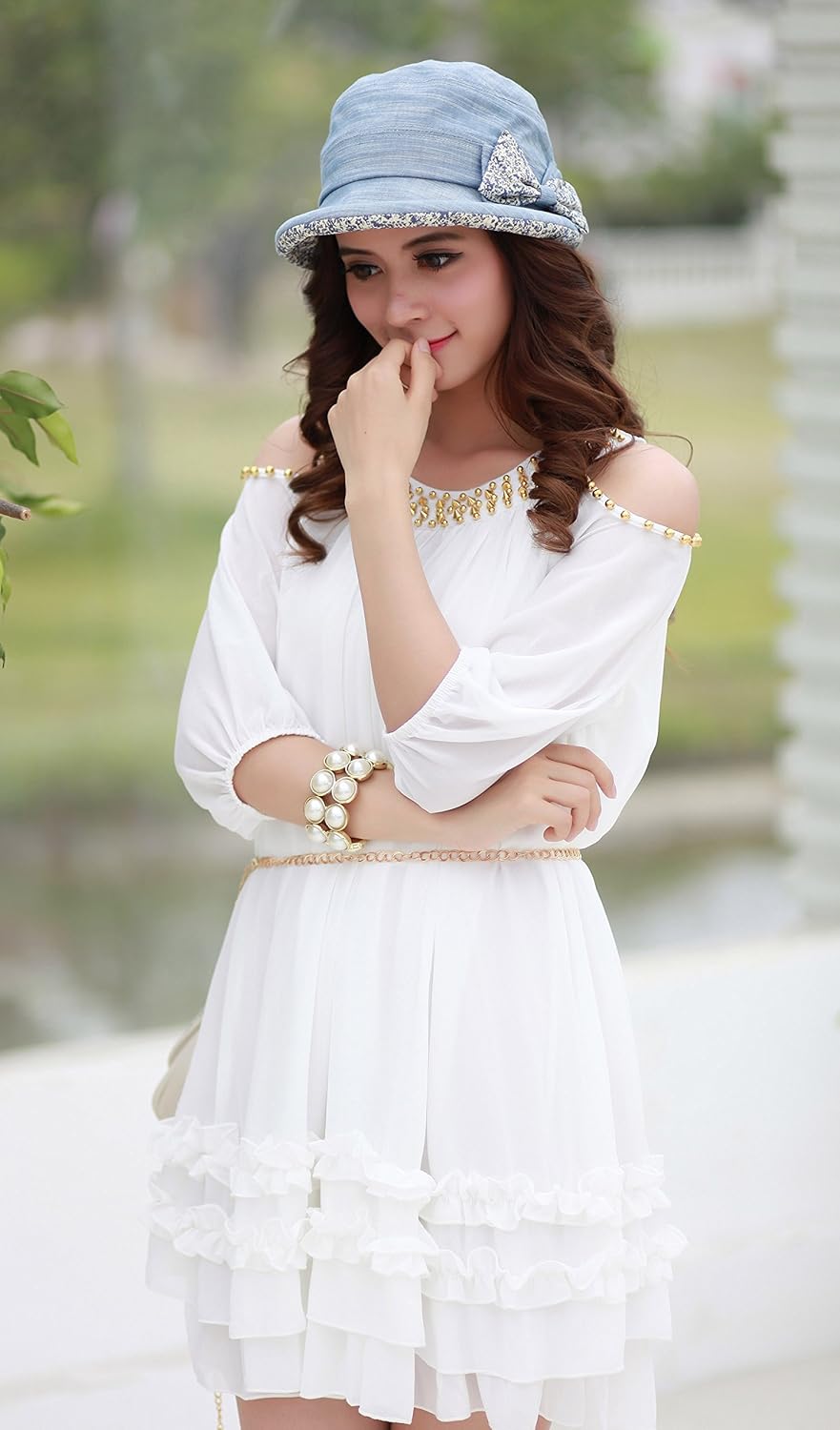 CACUSS Women's Foldable Floral Bucket Hat Rolled Brim with Bowknot - Image 8