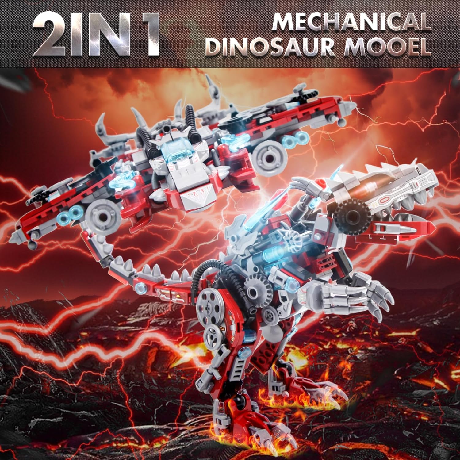 2 in 1 Dinosaurs Building Kits, 422PCS Educational Building Sets for Kids Boy, STEM DIY Building Blocks Toys, 3D Dinosaur Aircraft Transforming Puzzle for Children 6+ and Adults