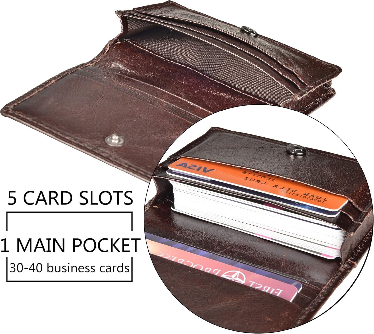 RFID Genuine Leather Bifold ID/Business Credit Card Case Holder for Men Slim Front Pocket Wallet Button - Image 3