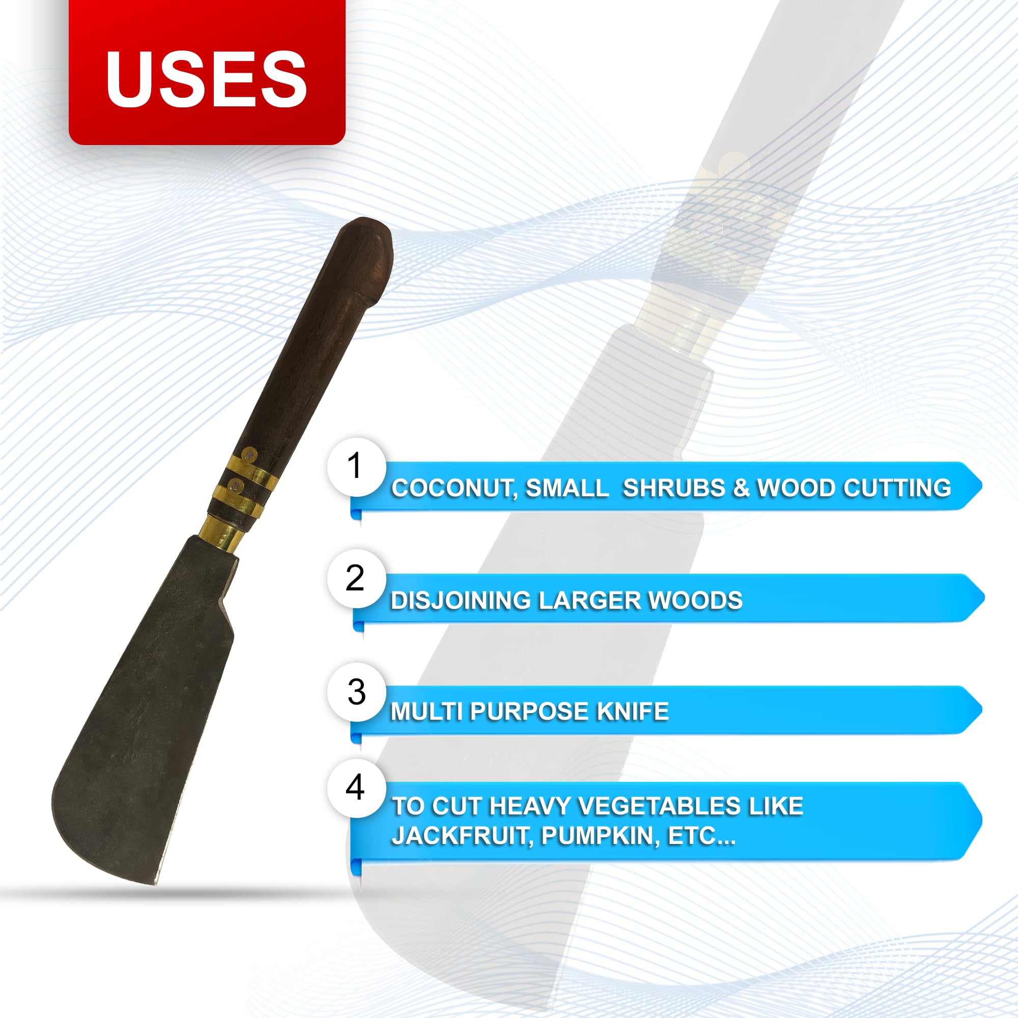 Buy Paxmer Premium Iron Polished Coconut Knife/Wooden Handle 8.5