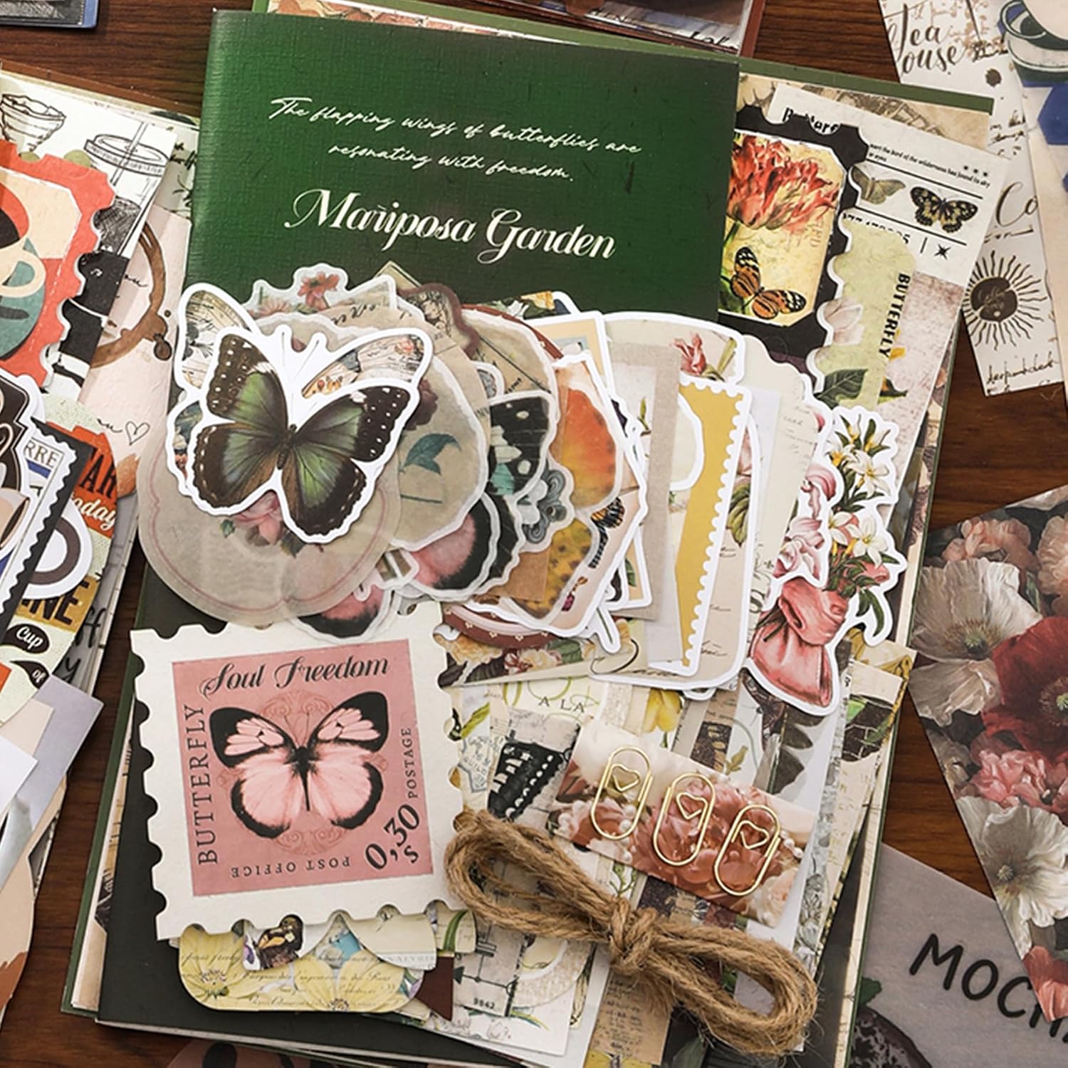 Qudarrso Vintage Junk Journal Kit, Butterfly Nature Theme Scrapbook Supplies with Notebook, Stickers, Ephemera Paper and Tags, Botanical DIY Craft Supplies for Adults Scrapbooking and Junk Journaling