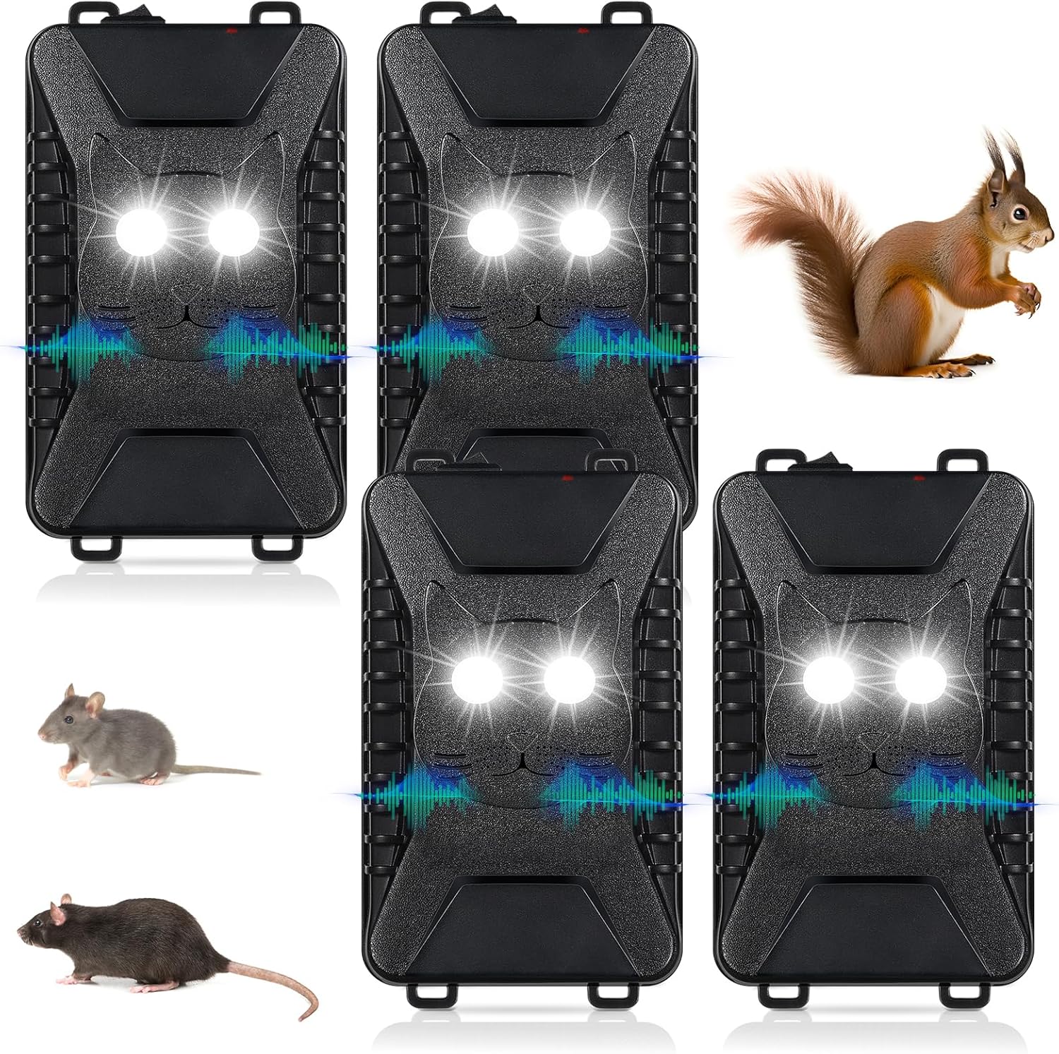 Upgraded Rodent Repellent for Car Engines,4 Pack Battery Operated Mouse Repellent Ultrasonic Plug-in Control for Rat Mice Squirrel Electronic Repellent Devices for Car,Attic,Garage,Barn,Indoor,Outdoor