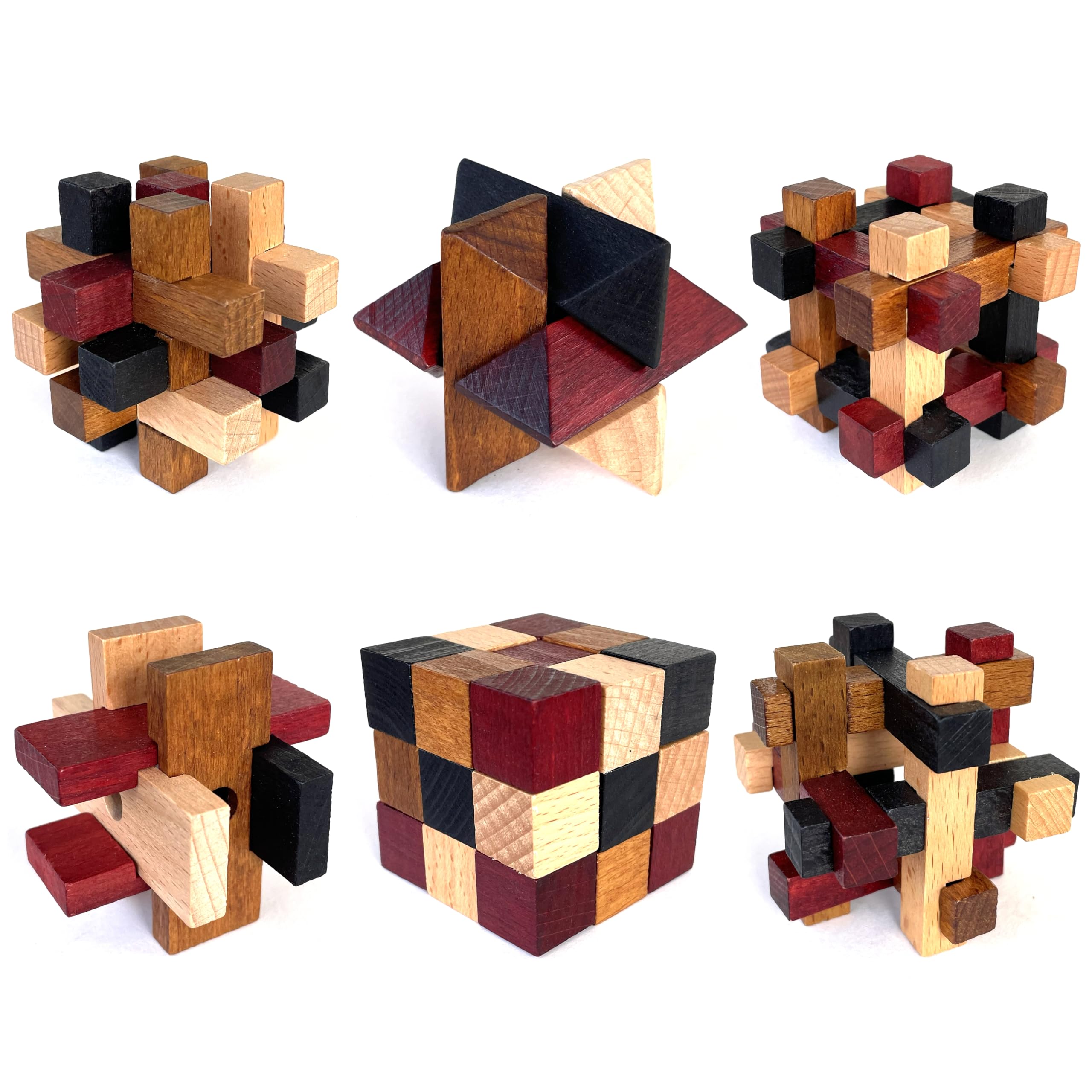 Wooden Brain Teaser Puzzles 6 Pack - 3D Brain Teasers for Adults & Kids - Educational and Fun Gift Ideas - Mind Puzzles by LMC Products