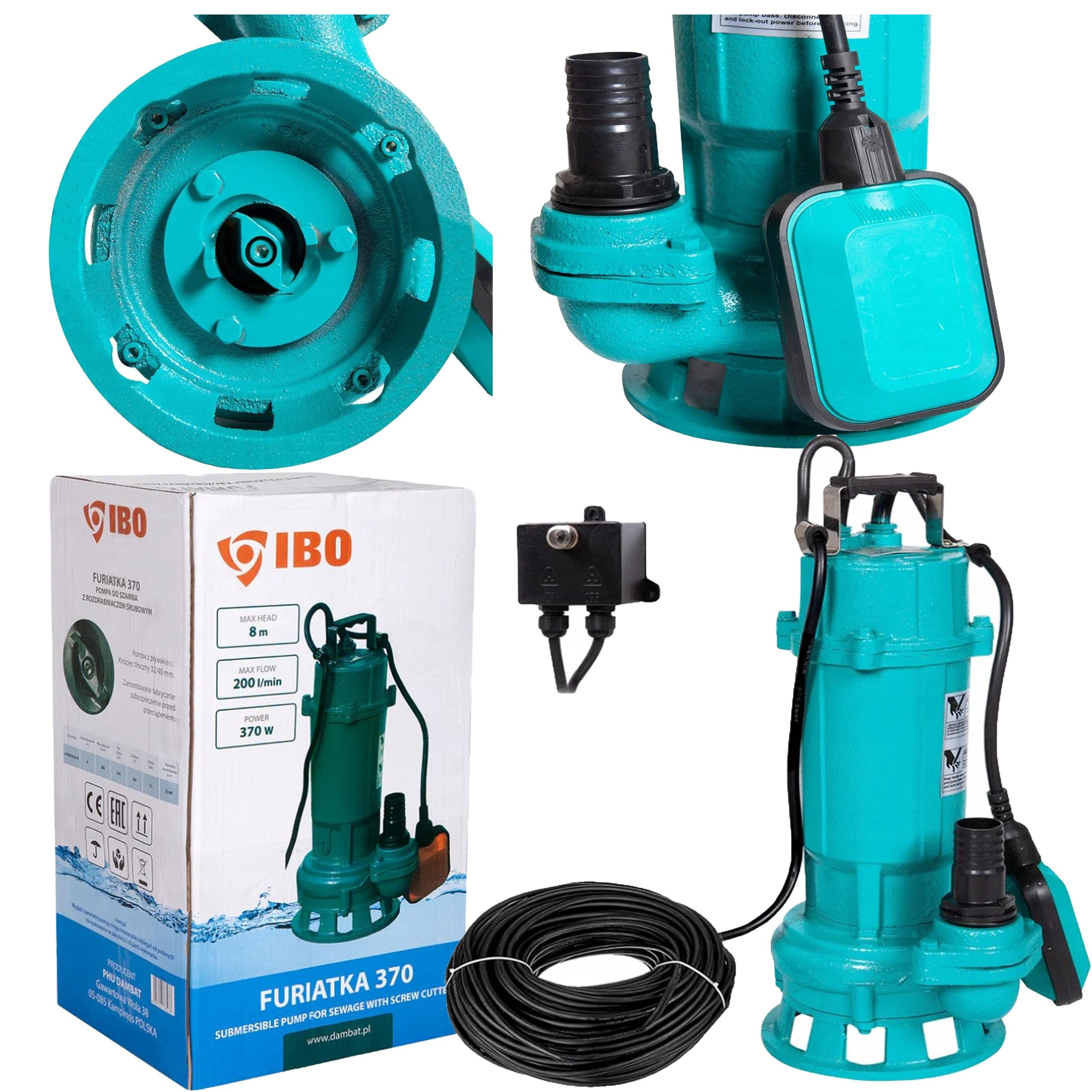 Fäkalienpumpe mit Schneidmesser 1500 W 230V mit Schwimmerschalter und mit/ohne 20 oder 30 Meter Feuerwehrschlauch Storz C Kupllung (mit 20 M Schlauch)