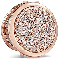 Vista 10 de OMIRO Espejo compacto de aumento 1X/10X, mini espejo de maquillaje de bolsillo de metal con diamante de mezcla (plata)