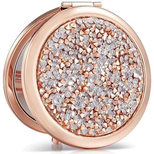 Miniatura 20 de OMIRO Espejo compacto con aumento 1X/10X, corona pequeña, espejo de maquillaje de bolsillo grabado, regalo para mujer y mamá (oro rosa) Oro rosa