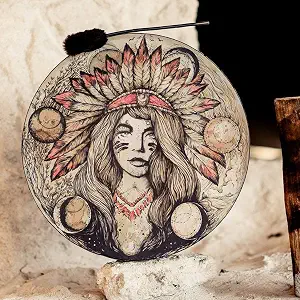 Shaman Drum 10 Inch Handmade Shamanic Drum Hand Drum With Drum Stick Tree of Life Sound Healing Tool For Spiritual Music, Reflection Meditation(Indian Beauty)