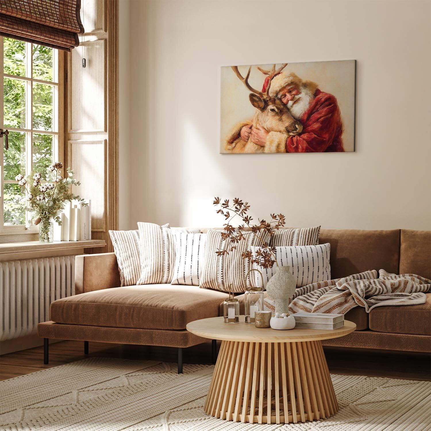 decomonkey Impression sur Toile Père Noël avec renne 60x40 cm 1 Pièce | Tableau decoration murale, Cadre en Bois, Photo Déco, Cuisine Père Noël Renne Noël, Tendue sur chassis en bois