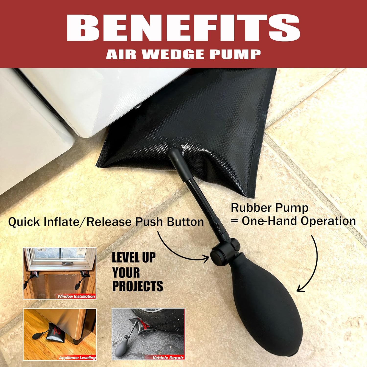 55 Inch Long Reach Tool - Car Tools with J-Hook,Air Wedge Pump,Non-Marring Wedge and Carry Bag,One Piece Design