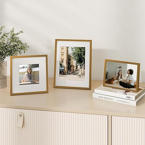 Miniatura 369 de Fun Memories Portarretratos de metal de 16 x 20 pulgadas con paspartú de 11 x 14 pulgadas, acabado de aluminio cepillado, parte delantera de vidrio