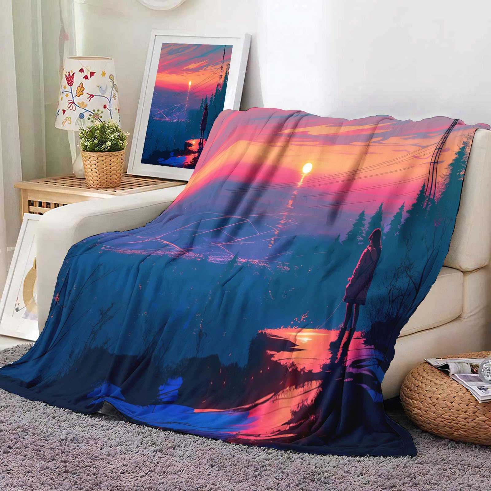 Couverture Anime contre la fraîcheur du soir plaid doux flanelle pour canapé