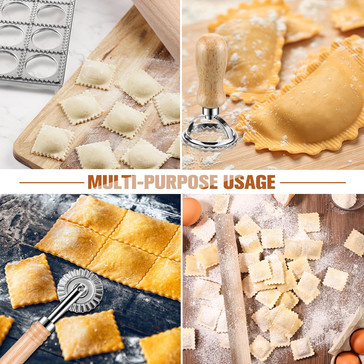 8 Pieces Ravioli Mold Set, ravioli cutter, Ravioli Maker Cutter with Roller Wheel, Ravioli Cutter Set with Wooden Handle, Pasta Making Kit for Ravioli Press Mold. Suitable for home and restaurant us - Image 2