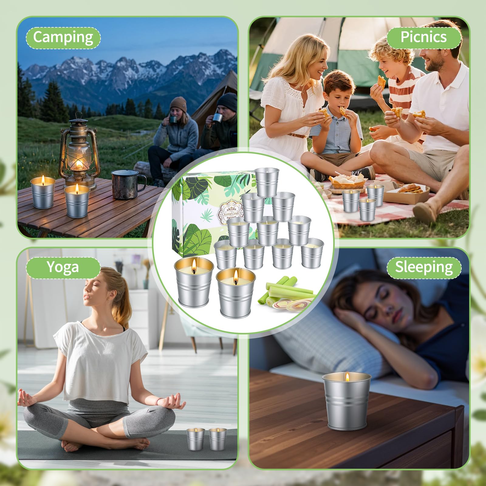 12 Stück Citronella Kerzen Outdoor, Citronella Kerze mit Sojawachs, Duftkerzen für Garten, Balkon, Picknick, Camping, Terrasse, Drinnen, Brenndauer Bis zu Ca. 240 Stunden