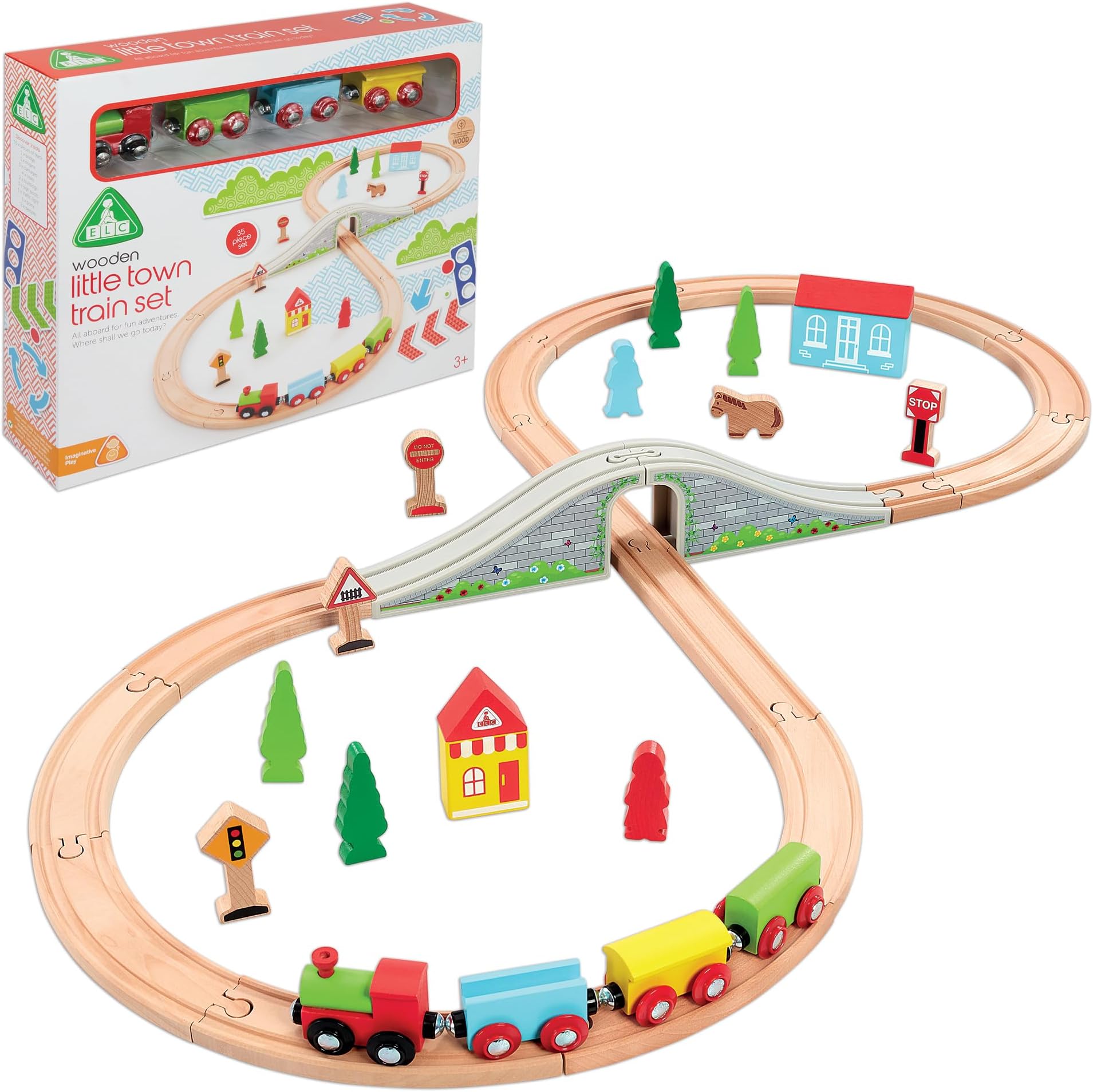 Early Learning Centre Wooden Little Town Train Set 35-Pieces, Imaginative Play, Roleplay, Pretend Play, 3 years +