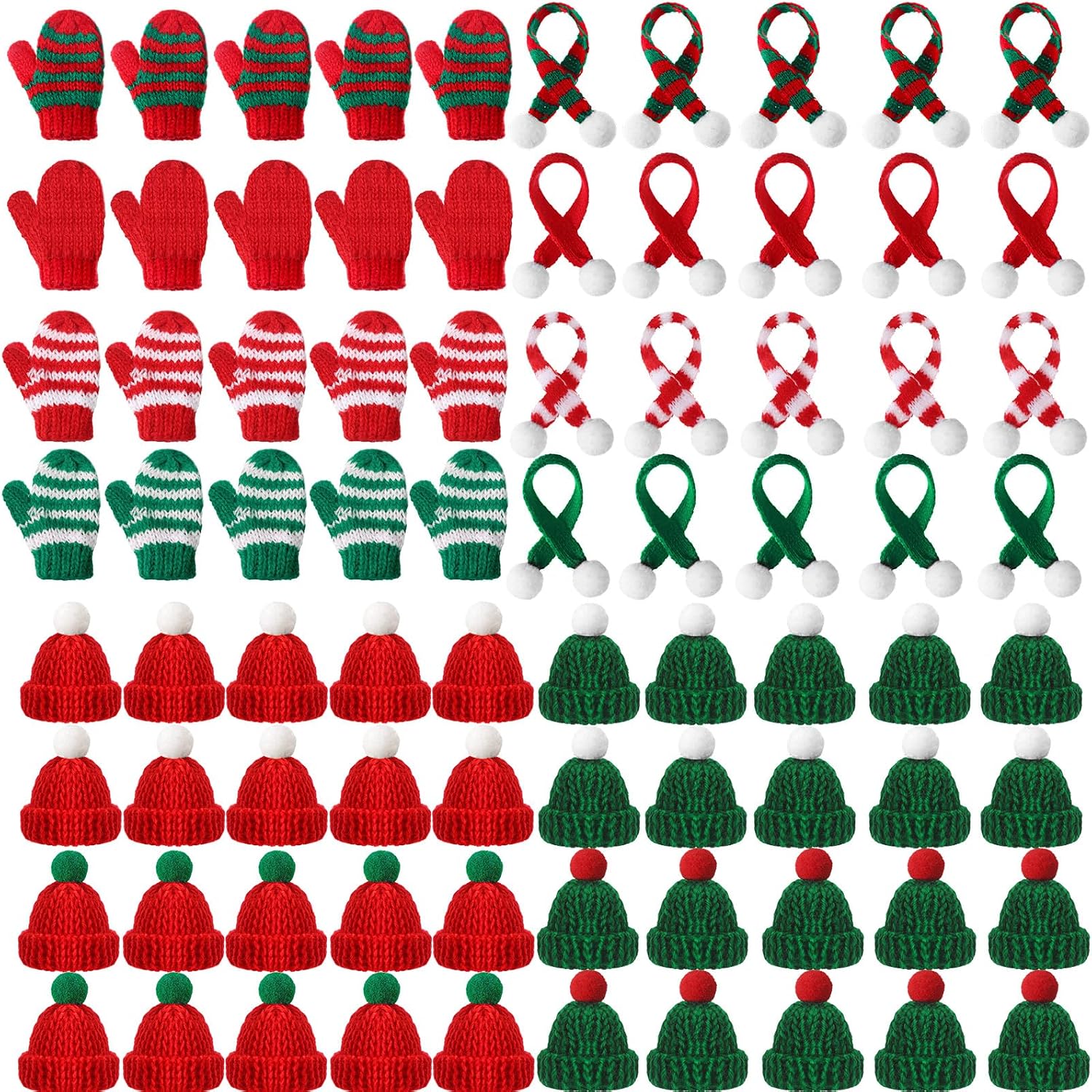 Liitrsh 80 Pcs Mini Christmas Knit Hat Scarf Gloves Set, Classic Style