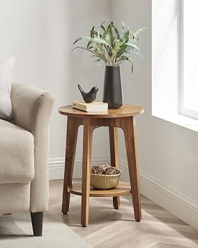 VASAGLE MAEZO Collection - Set of 2 Side Tables, 2-Tier Small Round End Tables, Nightstands with Tapered Legs, Curved Transitions, for Small Spaces, Living Room, Bedroom, Honey Brown ULET289K01
