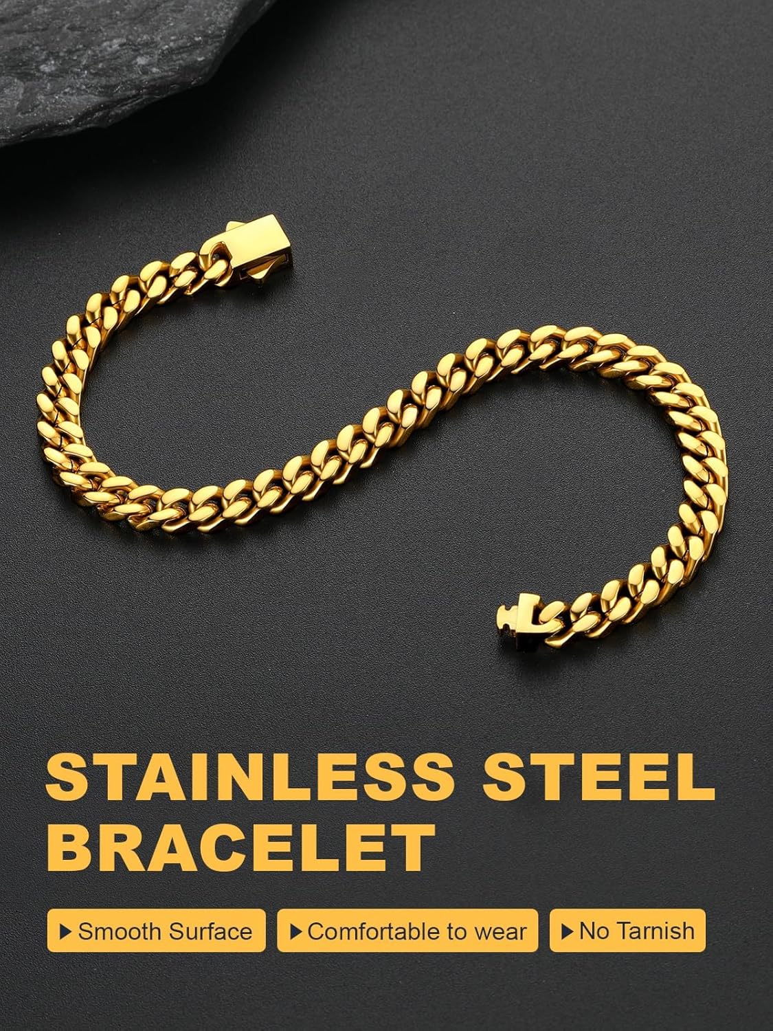 U7 Cuban Link Bracelets for Men Stainless Steel Wrist Bracelet Silver Black Gold Cuban Hand Chain Bracelet for Mens Women, 5/7/9/12mm Width, 7.5/8.3/9 Inch Length Classic Jewelry with Box Packed - Image 5