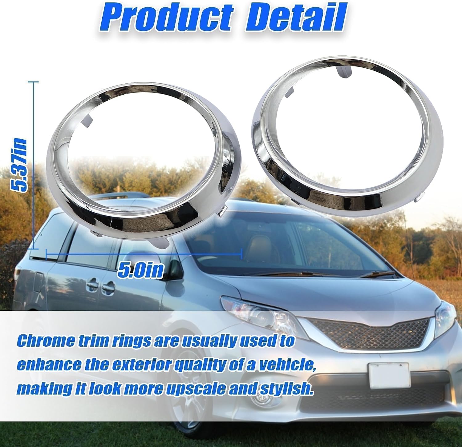 XQSMWF Fog Light Lamp Bezel Cover Compatible With Toyota Sienna SE 2011-2017 Fog Light Bezel Cover Chrome Trim Rings #TO1038150 TO1039150 52712-08020 5271308020