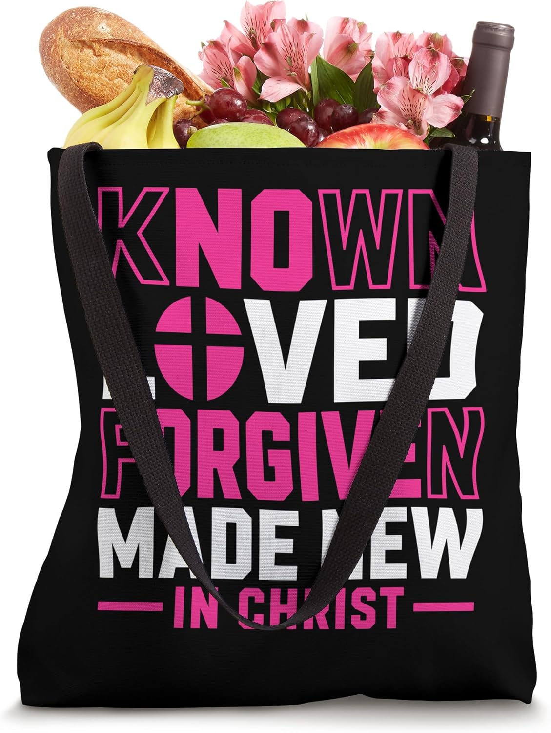 Known Loved Forgiven Made New in Christ Faith Cross Quote Tote Bag