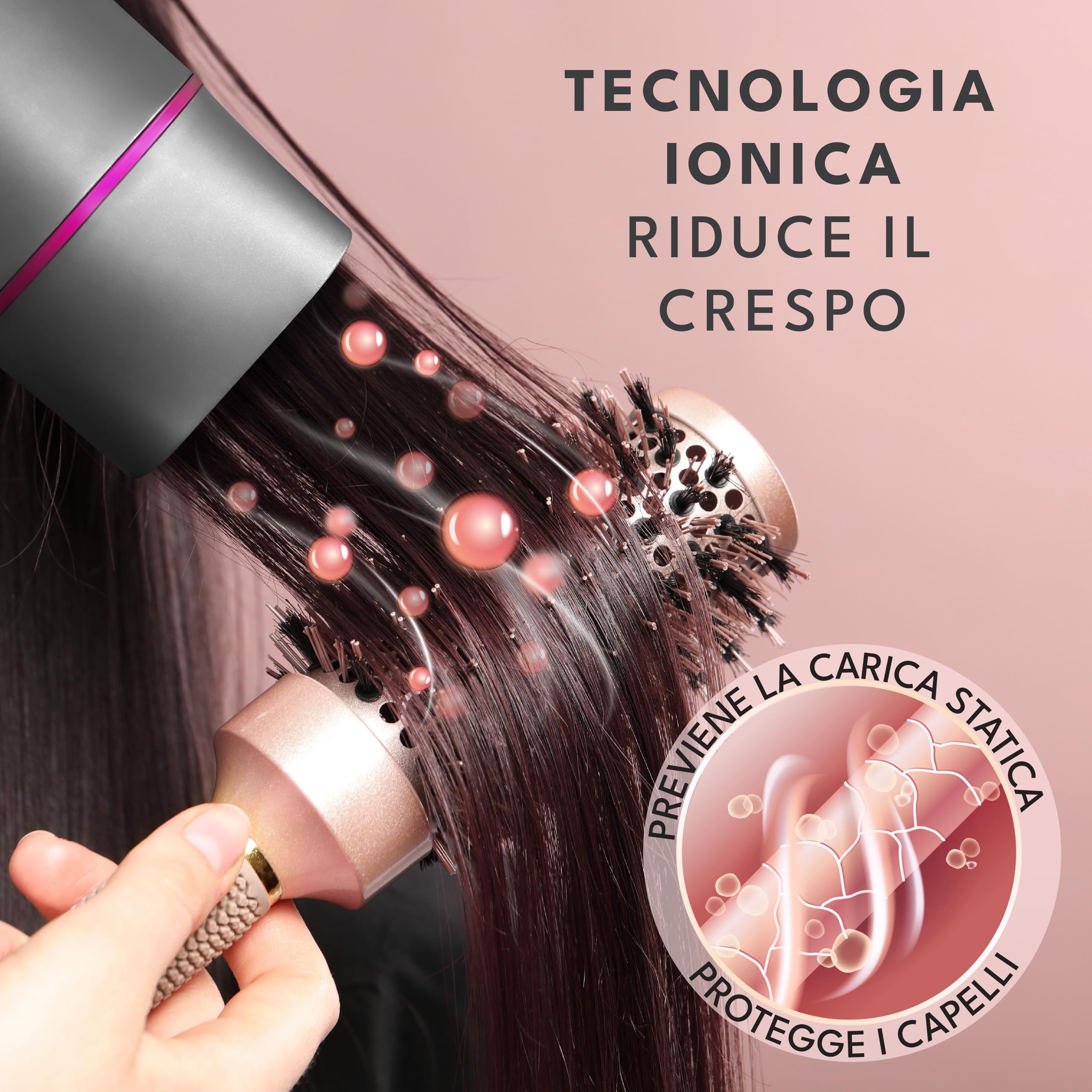 LEBENLANG Asciugacapelli ionico 2100 W – Antiforcelle con modalità aria fredda – Asciugacapelli da viaggio pieghevole piccolo – Asciugacapelli ionico – Asciugacapelli professionale – grigio rosa