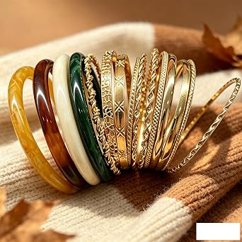 FAXHION 14 Pcs Gold Bangle Bracelets for Women, Multi Layer Stackable Cuff Bracelet Set, Trendy Textured Indian Chunky Bracelets Boho Jewelrys.