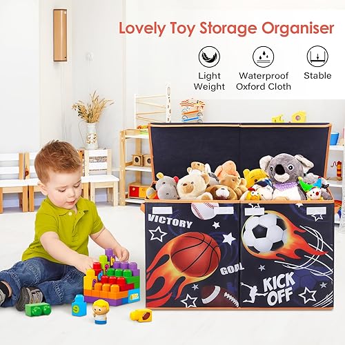 Miniatura 3 de Caja de juguetes con tapa abatible para niños, caja de almacenamiento de juguetes Oxford plegable grande con asas para niños y niñas, caja de